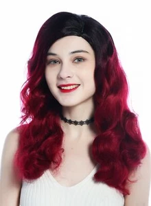 Perücke Damenperücke lang Scheitel opulent gewellt Diva 30er Ombre Schwarz Rot - Bild 1 von 6
