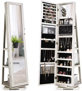 360° Swivel Jewelry Armoire with Higher Full Length Mirror & inside Makeup Mirro - Picture 1 of 12