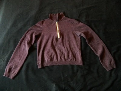 Suéter AQUA Mujer Borgoña Marrón Mezcla Lana 1/2 Cremallera Mangas Largas M  Foto 1 de 4