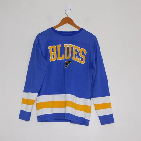 St Louis Blues NHL Athletic Apparel Blue Pullover Jersey Crew Neck Logo Size L Cover