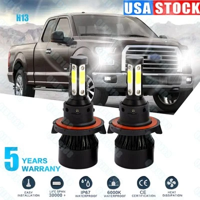 4-Sides H13 9008 LED Headlight Bulb for Ford F 150 2004-2014 High Low Beam 6000K - Image 1 of 4