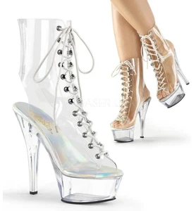 Sexy Botas de Plataforma de Bailarina de Polo de 6" Ver a Través del Tobillo con Cordones Frontales Talla 6 - Imagen 1 de 10