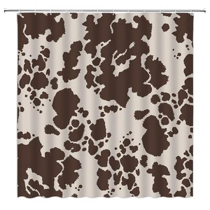 Cortina de ducha de cuero de vaca marrón leche piel de vaca estampado animal de granja lujo vintage... - Imagen 1 de 6