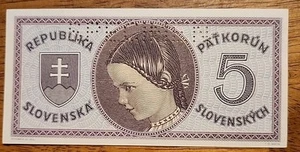 Slovakia PK #8s ND(1945) 5 Korun Specimen Uncirculated Banknote - Picture 1 of 2