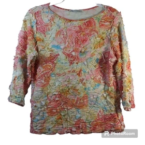 Sno Skins Crinkle Multi Color 3/4 Sleeve Vintage Y2K Top Size L - Picture 1 of 8
