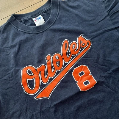 Camiseta masculina Baltimore Orioles vintage GG preta MLB cal Ripken 8 Majestic Tee - Imagem 1 de 4