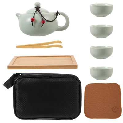 Ceramic Tea Brewing Kit Portable Tea Pot Cups Tray And Carrying Pouch - image 1 of 4