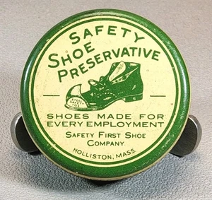Vtg Shoe Preservative Tin ~ Safety First Shoe Co. - Holliston, Massachusetts #32 - Picture 1 of 17