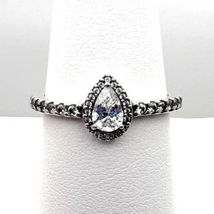 Pandora Sterling Silver Classic Teardrop Pear CZ Halo Ring Size 9 - Picture 1 of 5