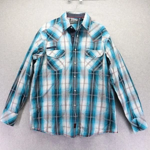 Panhandle Slim Shirt Mens Large 90 Proof Western Pearl Snap Plaid Long Sleeve - Picture 1 of 7