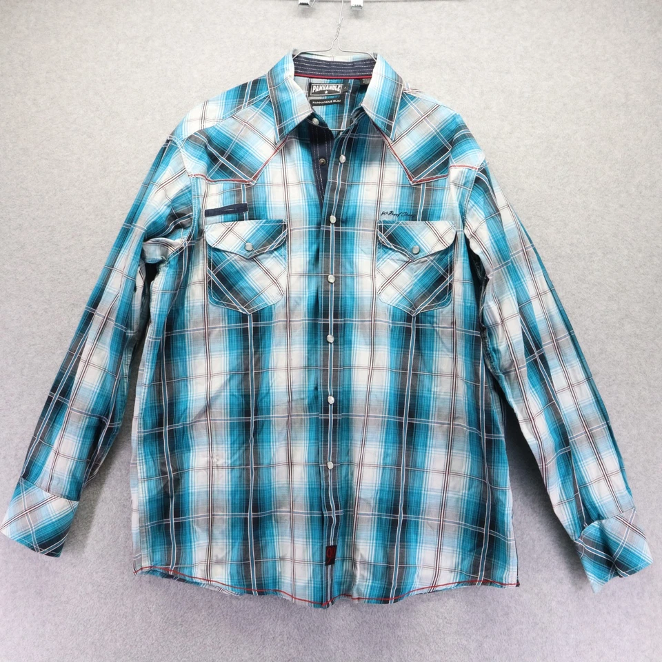 Panhandle Slim Shirt Mens Large 90 Proof Western Pearl Snap Plaid Long Sleeve - Image 1 of 4