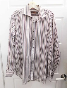 Camisa Etro Púrpura Marrón Blanco Púrpura Rayas Algodón Abotonada Talla 43 - Imagen 1 de 4