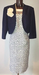 Jacques Vert ivory & navy blue faux silk dress/jacket Mother of Bride suit 18 - Picture 1 of 4