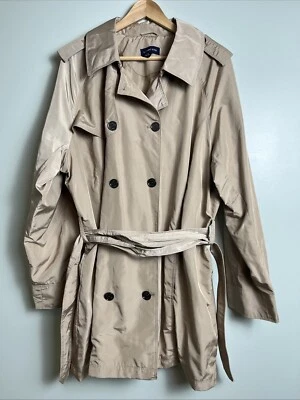 Gabardina para mujer Y2K Lands End doble botonadura con cinturón beige forrada 2XL 20w-22w Foto 1 de 4