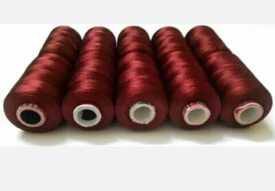 Viscose Rayon Yarn Thread Maroon, Shiny for Embroidery/Bangle/Jewellery 10 Spool - Image 1 of 3