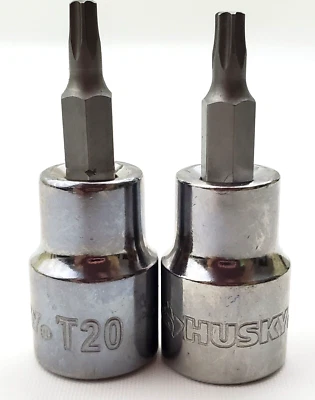 Lot of 2 Husky T20 Tamper Proof Torx Bit Sockets 3/8" Drive - Image 1 of 4