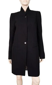 ANN DEMEULEMEESTER sz 42 Longline Black Grain De Poudre Wool Jacket Coat - Picture 1 of 5