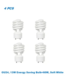 4 Bulbs, Twister GU24,13W Energy Saving Bulb= 60W,Soft White 2700K, UL Listed - Picture 1 of 2