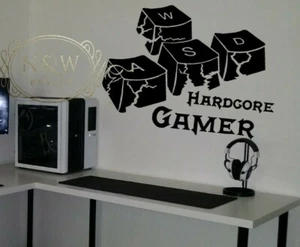 Hardcore Gamer Vinyl Decal Sticker Car Wall Window Gaming Play Room Keyboard Key - Picture 1 of 4