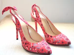 Charlotte Olympia Pesley Red Floral Back Bow Slimgback Open Ankle Size 37.5 - Picture 1 of 10