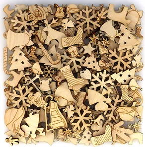 Oltre 100 Piccoli Forma Artigianato Natale in Legno 3 mm Compensato 1-4 cm Taglia Natale - Foto 1 di 3