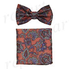 Men's Pre-tied Bow Tie & hankie set floral pattern rust purple formal prom