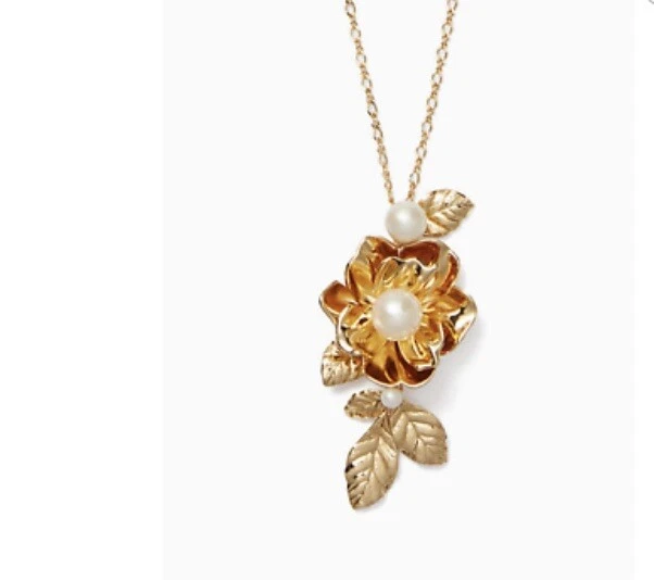 Kate Spade Lavish Blooms Pendant Necklace Gold Imitation Pearls Wbruf391