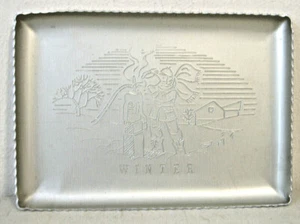 WINTER~FEATURING A BOY AT THE WATER PUMP~ SMALL VINTAGE METAL TRAY - Picture 1 of 4