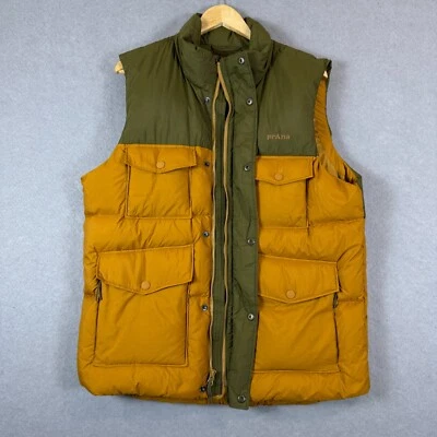 PrAna Mens M Timber Trail Down Puffer Vest Full-Zip Peat Colorblock Green Orange - Image 1 of 4