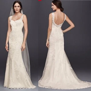 NWT David's Bridal Wedding Gown Dress Size 10 Ivory Lace & Tulle - Picture 1 of 12