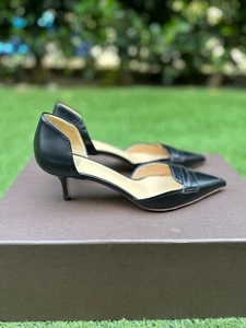 NEW Francesco Russo Black Leather D’Orsay Kitten-Heel Penny Pumps – EU 37 / US 7 - Picture 1 of 13