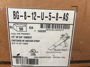 COOPER BG-8-12-U-5-8-AS 1/2" OR 3/4" CONDUIT FASTENER W/ANCHOR STRAP (BOX OF 50) - Picture 1 of 7