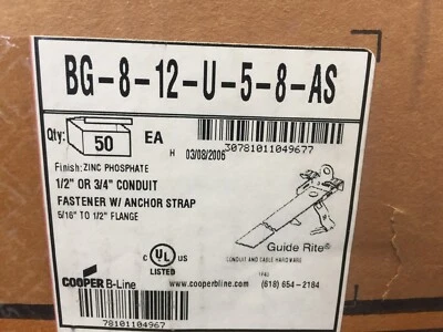 COOPER BG-8-12-U-5-8-AS 1/2" OR 3/4" CONDUIT FASTENER W/ANCHOR STRAP (BOX OF 50) - Image 1 of 4