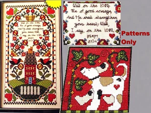 Wait On The Lord Sampler Caprichoso Perrito en la Hiedra PATRONES DE PUNTO DE CRUZ - Imagen 1 de 7