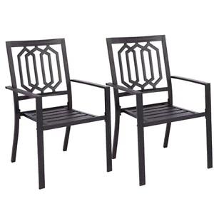 2 Pcs Patio Chair Stackable Outdoor Garden Dining Chairs High Back Metal Chair - Picture 1 of 9