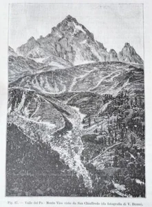 1890 VALLE DEL PO - MONTE VISO Monviso da S. Chiaffredo Xilo Incisione Barberis - Foto 1 di 6