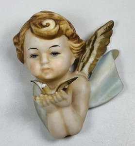 Vtg Bradley Exclusives Victorian Cherub W/ Bird Wall Hanging Angel Bisque Japan - Picture 1 of 3