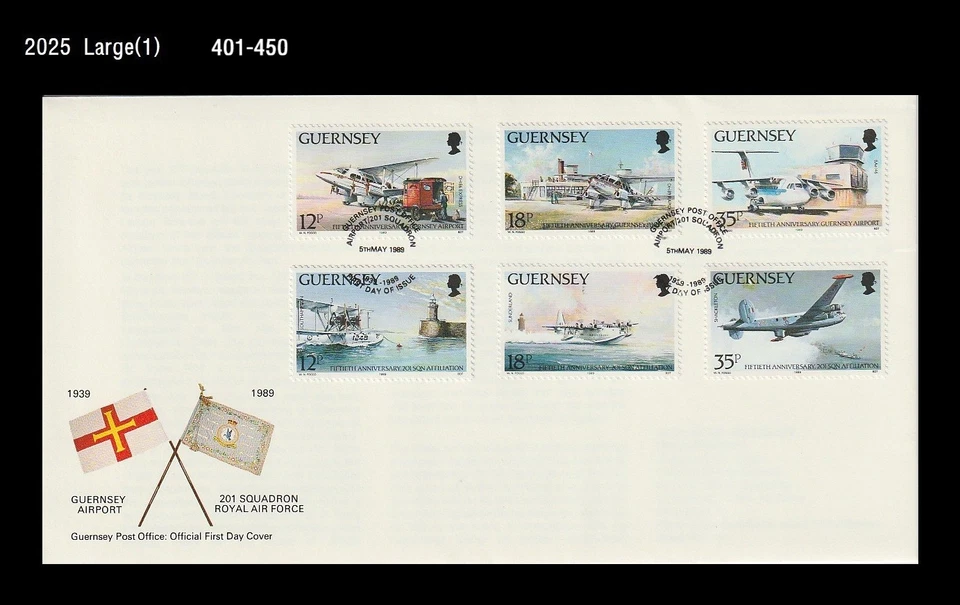 201Squadron Royal Air Force,História do Porto Aéreo,Aviação,Avião,GUERNSEY 1989 FDC - Imagem 1 de 1