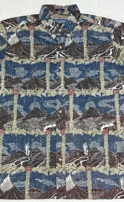 Reyn Spooner National Parks Hawaiian Shirt Large Blue Volcanos Reverse Print - Image 1 of 4