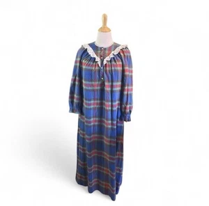 Vintage 90er American Eagle Flanell Nachthemd XS blau rot kariert Cottagecore - Bild 1 von 6