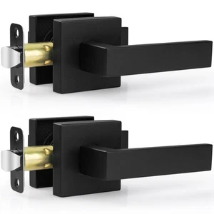 2 Pack Passage Door Levers, Matte Black Door Knobs Interior Square Door Handl... - Picture 1 of 7