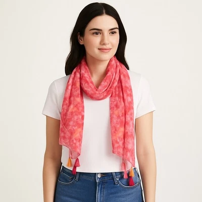 Colección 18 Mujer Rosa Multicolor Borla Bufanda Verano Estampado Hojas NUEVO CON ETIQUETAS 12x96 Foto 1 de 4