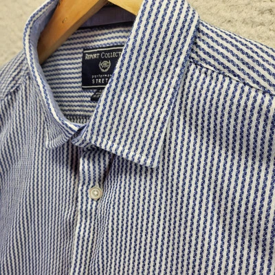 Report Collection Button Shirt Mens Large BLue STriped 16.5 34/35 Performance - Image 1 of 4