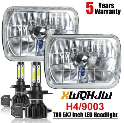 Par de faros LED H4 7x6 pulgadas haz alto/bajo para Dodge D150 D250 D350 Foto 1 de 4