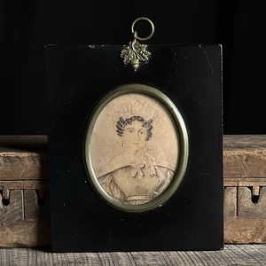 19th Century English Miniature Watercolor Portrait of Woman - Picture 1 of 4