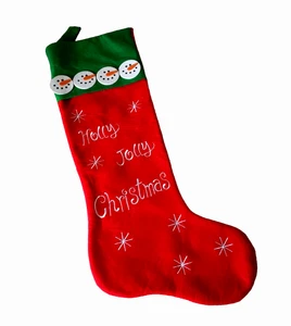 Felt Christmas Stocking Snowmen Embroidered Snowflakes Large 12" X 37" - Picture 1 of 7