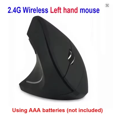 Left Handed Vertical Ergonomic Mouse Black Wireless Bluetooth 1600 DPI - Image 1 of 4