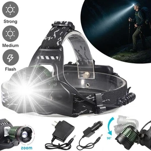 Super Bright LED Headlamp Rechargeable Zoom Head Torch Light 3Modes Camping Lamp - Picture 1 of 15
