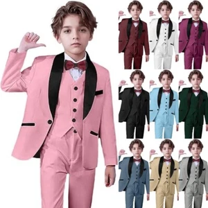 Boys Suit 3 Piece Formal Shawl Lapel Wedding Suits for Boys Slim Fit Kids Tuxedo - Picture 1 of 30