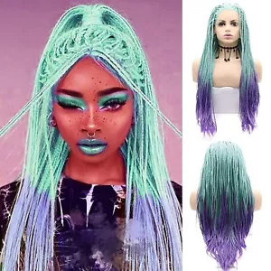 Braided Wigs for Women Long Straight Blue Green Purple Box Braided Lace Front - Picture 1 of 10